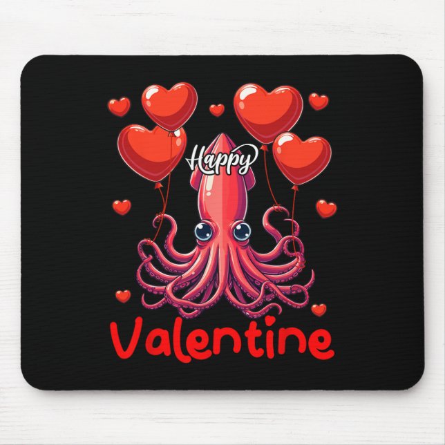 Tapis De Souris Joyeux Calmar Saint-Valentin tenant coeur Bylloons (Devant)