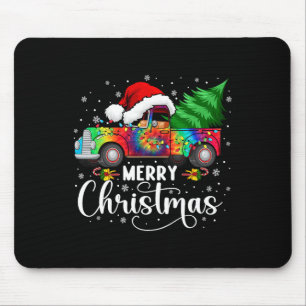 Tapis De Souris Joyeux Camion de Noël Arbre Santa Hat Lumières Mat
