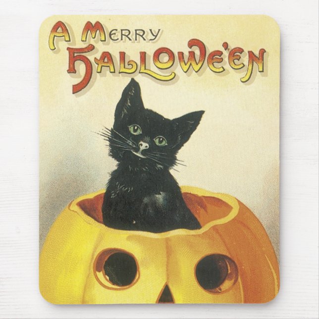 Tapis De Souris Joyeux chat démodé de Halloween (Devant)
