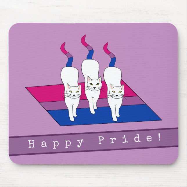 Tapis De Souris Joyeux Chats Fierté Avec Drapeau Bisexuel Fierté (Devant)