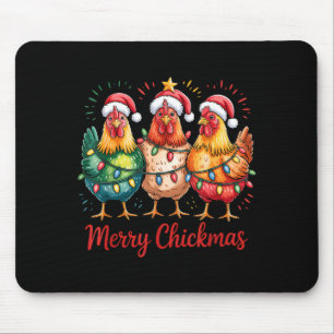 Tapis De Souris Joyeux Chickmas Noël Poulet Chapeau Santa Poulet