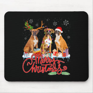 Tapis De Souris Joyeux chien de Noël Boxer Père Noël Reindeer Ligh
