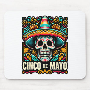 Tapis De Souris Joyeux Cinco De Mayo Skeleton Skull Sombrero Mexic