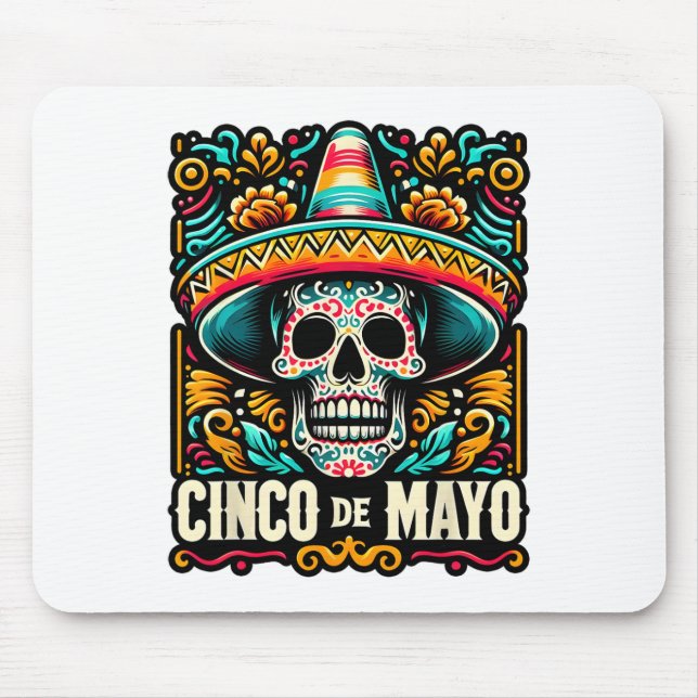 Tapis De Souris Joyeux Cinco De Mayo Skeleton Skull Sombrero Mexic (Devant)