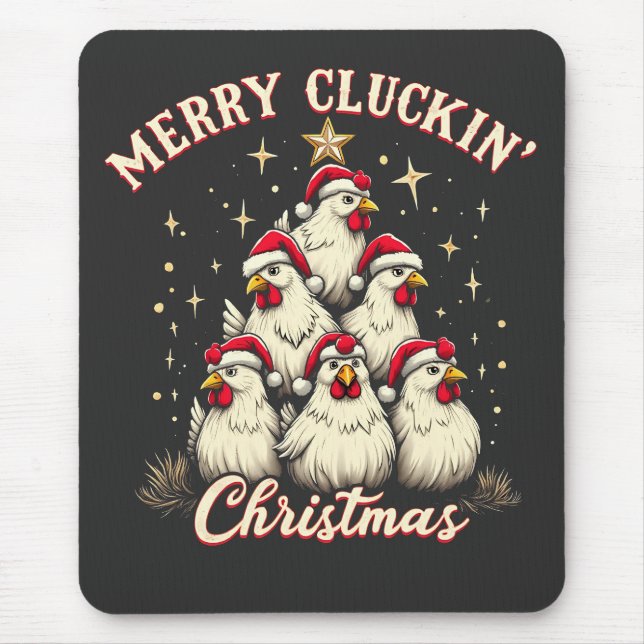 Tapis De Souris Joyeux clucage Noël Funny Chicken Roosters (Devant)