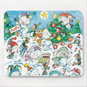 Tapis De Souris Joyeux dessin animé Noël ours polaire manchot fête