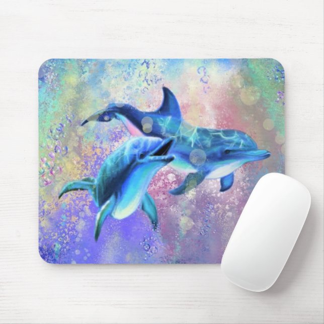 Tapis De Souris Joyeux Dolphin Couple Souris - Famille (Avec souris)