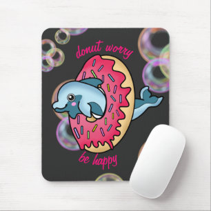 Tapis De Souris Joyeux Donut avec de mignonnes bulles dauphins et 
