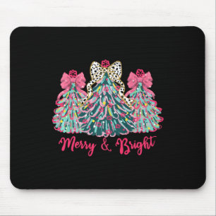 Tapis De Souris Joyeux Et Lumineux Arbres De Noël Aux Vaches Roses