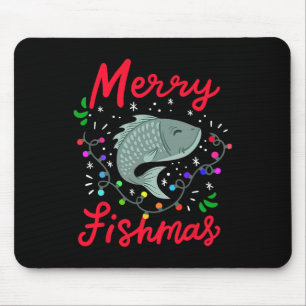 Tapis De Souris Joyeux Fish Noël Drôle de sapin de Noël Lumières P