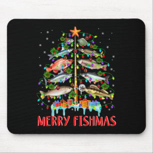 Tapis De Souris Joyeux Fishmas Drôle de Noël Arbre Lumineux Poisso