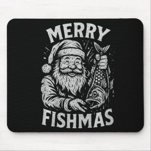 Tapis De Souris Joyeux Fishmas Santa Vintage Pêche Noël Premium