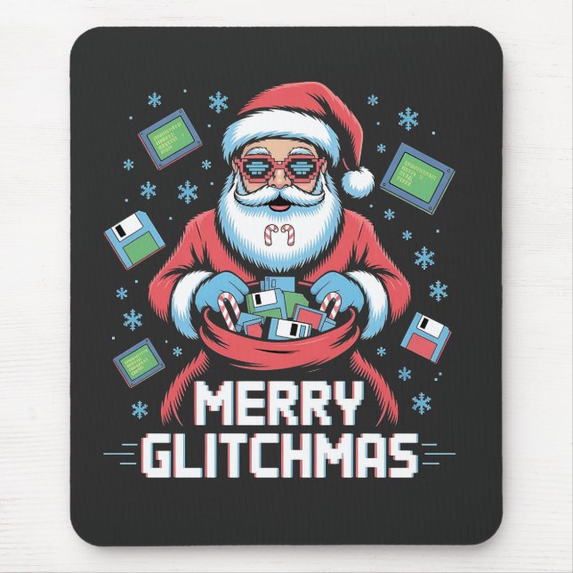 Tapis De Souris Joyeux Glitchmas Codage Programmeur Santa Noël (Devant)