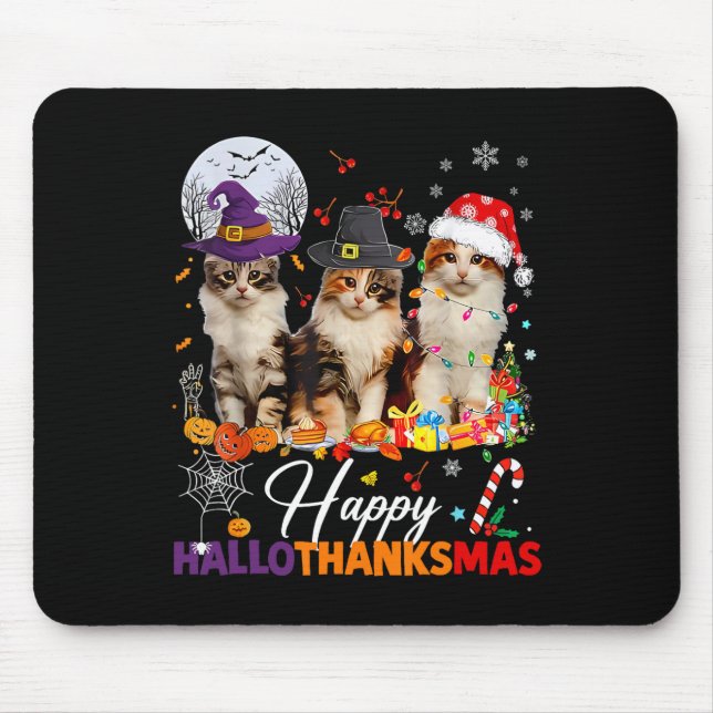 Tapis De Souris Joyeux Hallothanksmas Chats Mignons Halloween Than (Devant)