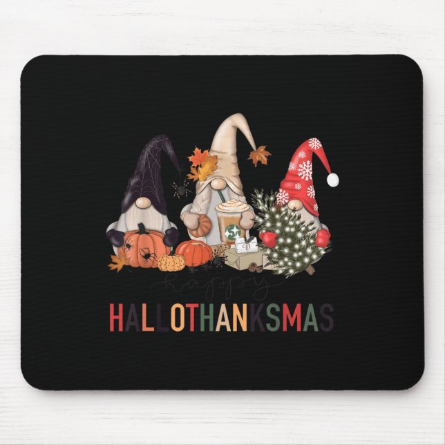 Tapis De Souris Joyeux Hallothanksmas Gnomes Citrouilles Halloween (Devant)