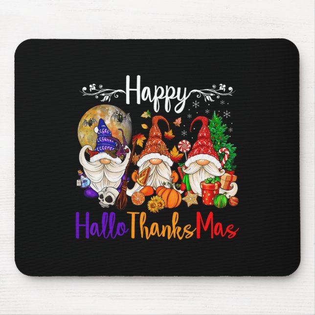 Tapis De Souris Joyeux Hallothanksmas Gnomes Halloween Thanksgivin (Devant)