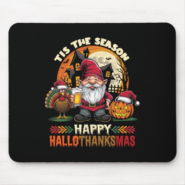 Tapis De Souris Joyeux Hallothanksmas Halloween Thanksgiving Joyeu (Devant)