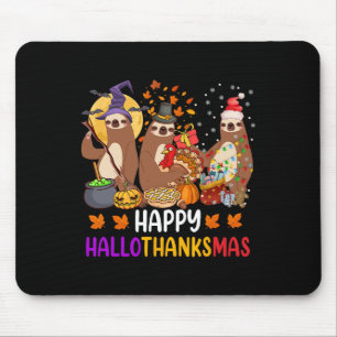 Tapis De Souris Joyeux Hallothanksmas Paresseux Halloween Noël Aut