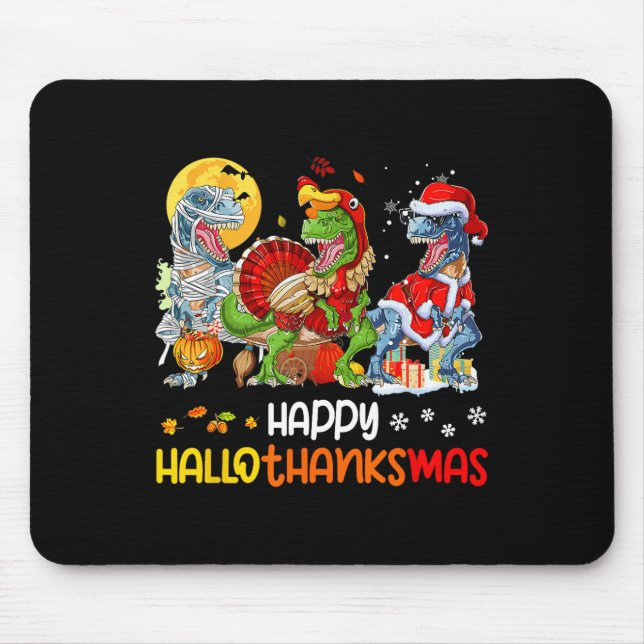 Tapis De Souris Joyeux Hallothanksmas Thanksgiving Dinosaur T Rex  (Devant)