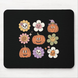 Tapis De Souris Joyeux Halloween Citrouille Crâne fleur
