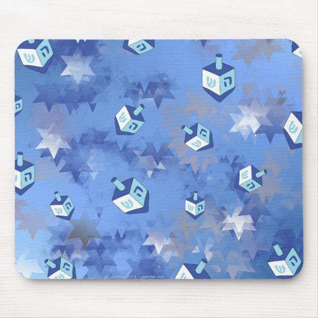 Tapis De Souris Joyeux Hanukkah Étoiles Filantes et Dreidels (Devant)