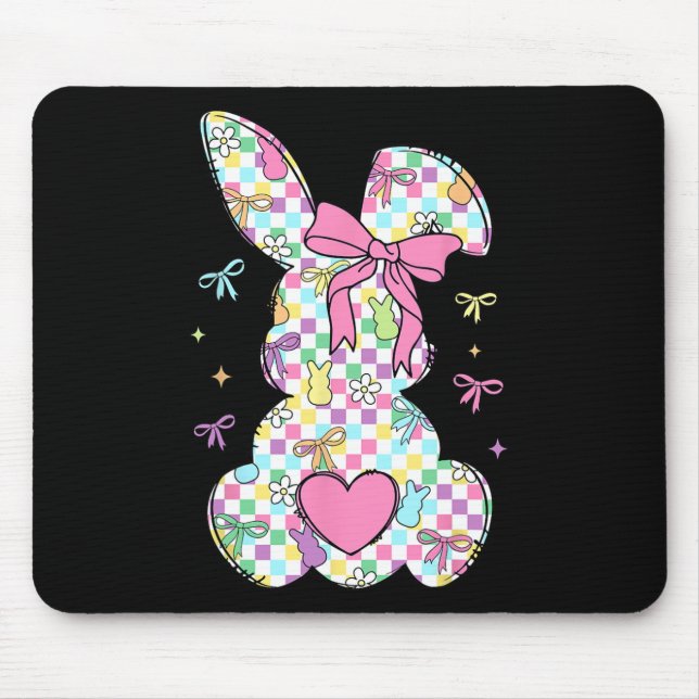Tapis De Souris Joyeux Lapin Lapin De Pâques Avec Coquet De Bow Cu (Devant)