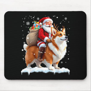 Tapis De Souris Joyeux Noël 2025 Santa à cheval sur Corgi Chien Xm
