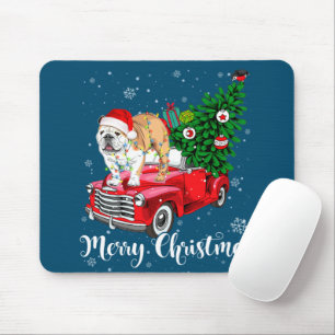 Tapis De Souris Joyeux Noël Anglais Chien de taureaux Père Noël Re
