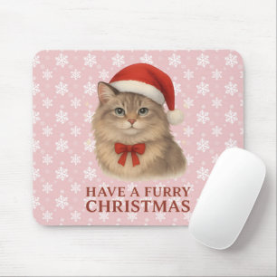 Tapis De Souris Joyeux Noël avec un adorable chaton sibérien en co