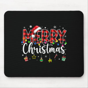Tapis De Souris Joyeux Noël Buffalo à carreaux Chapeau rouge de Pè