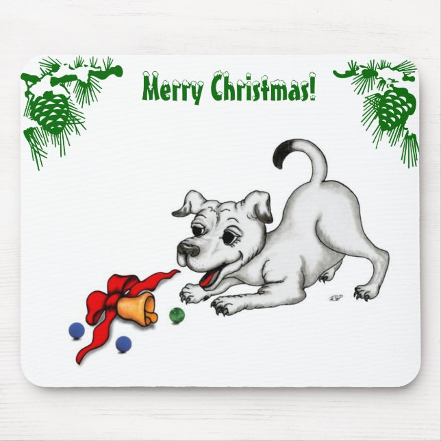 Tapis De Souris Joyeux Noël ! Chiot avec Bell et Ball (Devant)