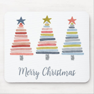 Tapis De Souris Joyeux Noël coloré arbres empilés