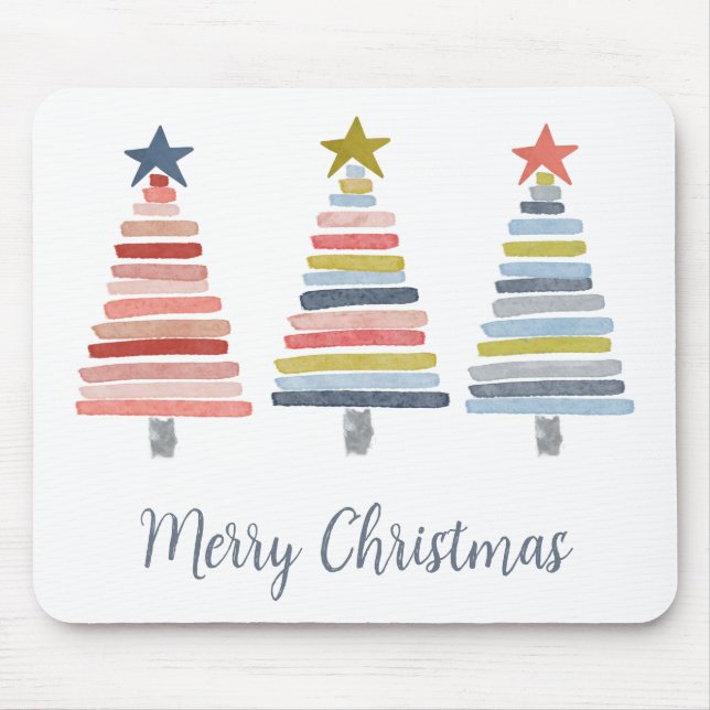 Tapis De Souris Joyeux Noël coloré arbres empilés (Devant)