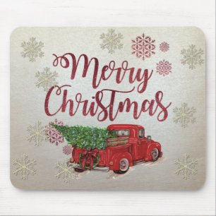 Tapis De Souris Joyeux Noël,Flocons de neige,Sapin de Noël camion 