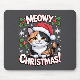 Tapis De Souris Joyeux Noël Mignon Chat Calico Fête Manches Longue