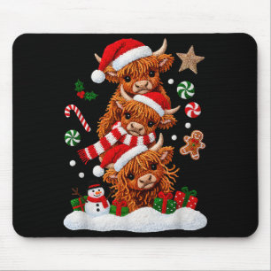 Tapis De Souris Joyeux Noël mignon vache des Highlands Noël Santa