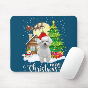Tapis De Souris Joyeux Noël mignonne Bichon Frise Père Noël avec N