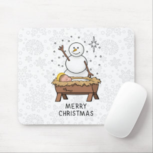 Tapis De Souris Joyeux Noël Nativité bébé Jésus Snowman