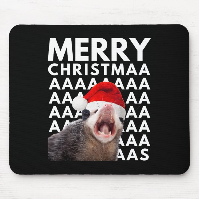 Tapis De Souris Joyeux Noël Opossum hurlant Amusants Hommes Femmes (Devant)
