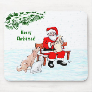 Tapis De Souris Joyeux Noël! Père Noël avec chat et chien