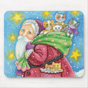 Tapis De Souris Joyeux Noël, Père Noël avec chatons et chats !