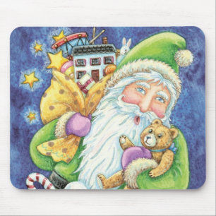 Tapis De Souris Joyeux Noël, Père Noël dans la cheminée avec des j