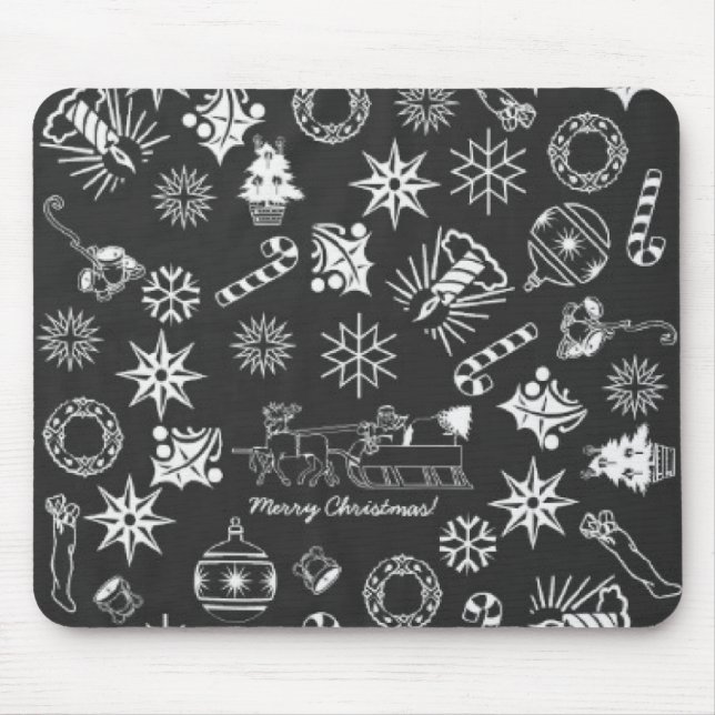 Tapis De Souris Joyeux Noël Père Noël Symboles, noir et blanc (Devant)