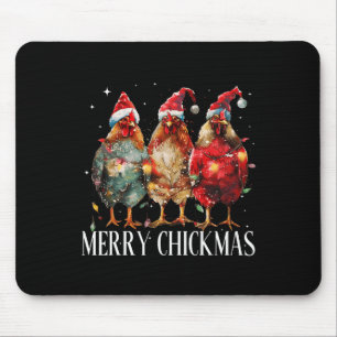 Tapis De Souris Joyeux Noël Poulet Feux de Noël Santa Hat
