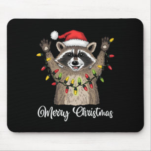 Tapis De Souris Joyeux Noël Raccoon Santa Hat Xmas Light Pjs M