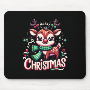 Tapis De Souris Joyeux Noël Reindeer Arbre Lumières Noël Famille M