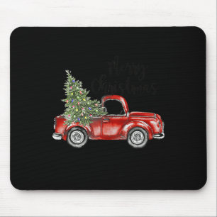 Tapis De Souris Joyeux Noël Rouge Camion Arbre Lumière Famille drô