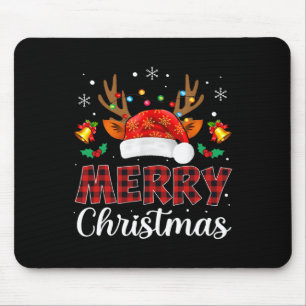 Tapis De Souris Joyeux Noël Rouge Père Noël Chapeau Reindeer Famil