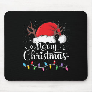 Tapis De Souris Joyeux Noël Rouge Père Noël Chapeau Reindeer Famil