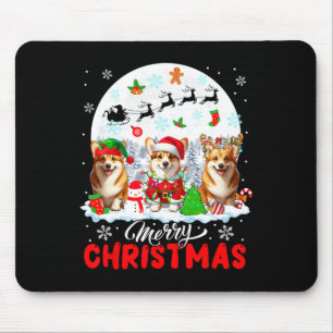 Tapis De Souris Joyeux Noël Trois Père Noël Elf Reindeer Corgis Ow
